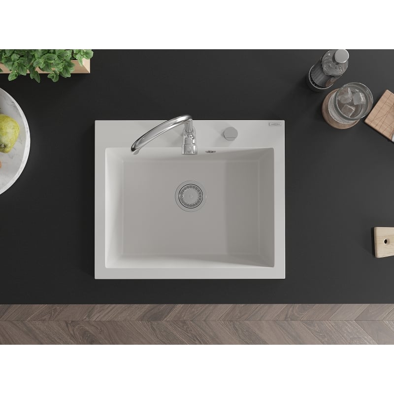 Mexen Elix évier en granit 1 bac 600 x 500 mm, blanc, siphon chromé - 6525601005-20