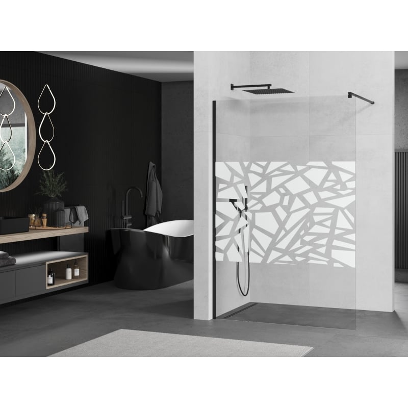 Mexen Kioto ścianka prysznicowa 140 x 200 Walk-in cm, biały wzór 8 mm, czarna - 800-140-101-70-85