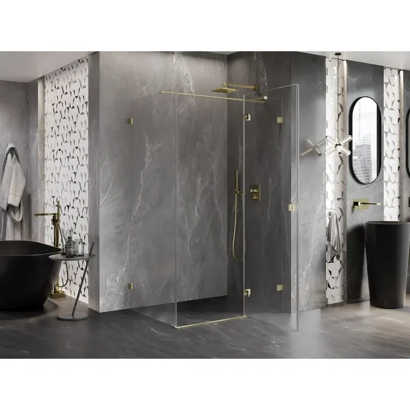 Mexen Lunar T cabine de douche pivotante droite 135 x 120 cm, transparent, or brossé - 834T-135-120-55-00-P