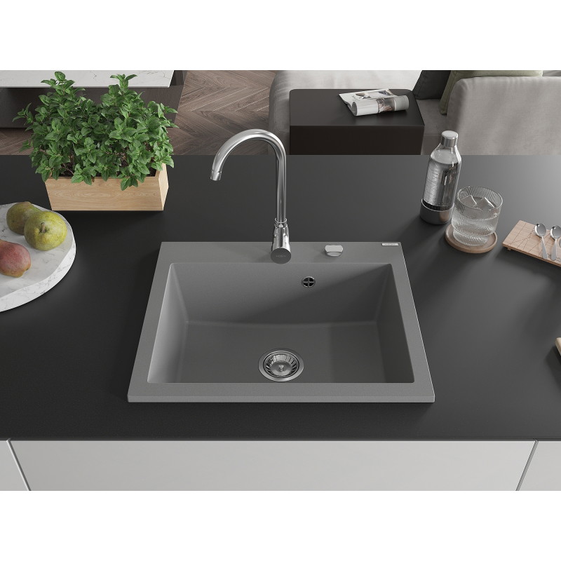 Mexen Elix granitni sudoper s jednom komorom 600 x 500 mm, sivi, sifon krom - 6525601005-71