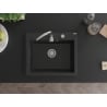 Mexen Elix graniidist köögivalamu, ühekohaline, 600 x 500 mm, must/hõbedane metalliik, kroom sifoon - 6525601005-73