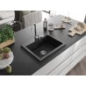 Mexen Elix évier en granit 1-bac 600 x 500 mm, noir, siphon chromé - 6525601005-77