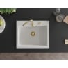 Mexen Elix Granitspüle 1-beckig 600 x 500 mm, weiß, goldener Siphon - 6525601005-20-G