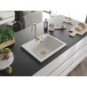 Mexen Elix évier en granit 1-bac 600 x 500 mm, blanc, siphon doré - 6525601005-20-G