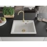 Mexen Elix évier en granit 1-bac 600 x 500 mm, blanc, siphon doré - 6525601005-20-G