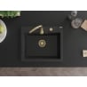 Mexen Elix Granitspüle 1-beckig 600 x 500 mm, schwarz/silber Metallic, Siphon gold - 6525601005-73-G