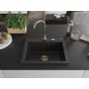 Mexen Elix Granitspüle 1-beckig 600 x 500 mm, schwarz/silber Metallic, Siphon gold - 6525601005-73-G