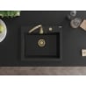 Mexen Elix évier en granit 1 bac 600 x 500 mm, noir, siphon doré - 6525601005-77-G