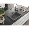 Mexen Elix Granitspüle ein Becken 600 x 500 mm, grau, schwarzer Siphon - 6525601005-71-B