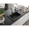 Mexen Elix Granitspüle 1-becken 600 x 500 mm, schwarz, schwarzer Siphon - 6525601005-77-B