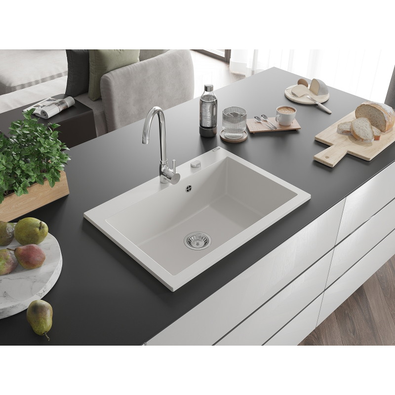 Mexen Elix graniidist valamu 1-kausiline 700 x 500 mm, valge, kroom sifoon - 6526701005-20
