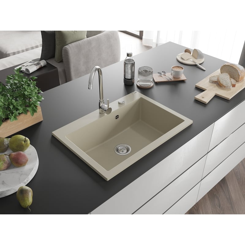 Mexen Elix ühekambriline graniidist köögivalamu 700 x 500 mm, beež, kroom sifoon - 6526701005-69