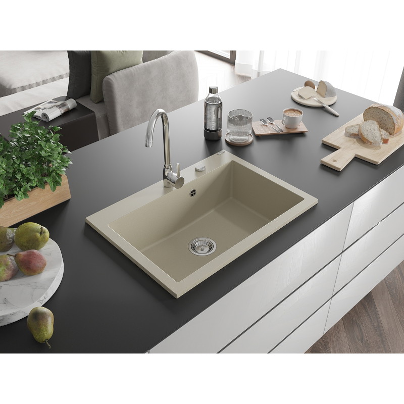 Mexen Elix zlewozmywak granitowy 1-komorowy 700 x 500 mm, beżowy, syfon chrom - 6526701005-69