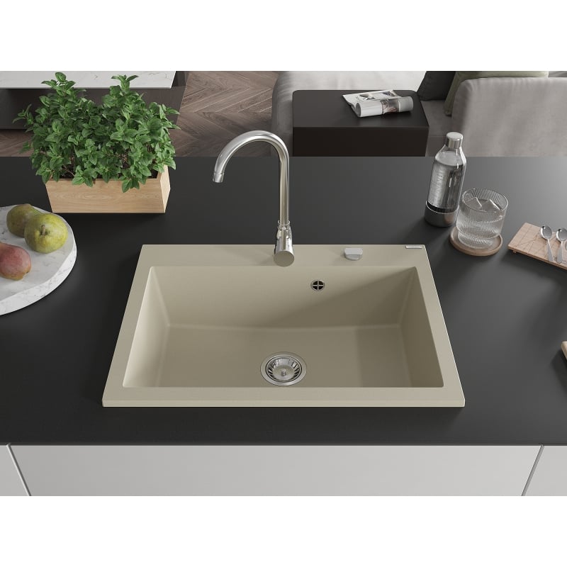 Mexen Elix Granitspüle 1-Becken 700 x 500 mm, beige, Siphon Chrom - 6526701005-69