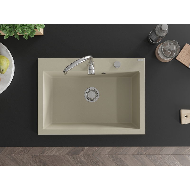 Mexen Elix granieten gootsteen 1-kamerig 700 x 500 mm, beige, chromen sifon - 6526701005-69