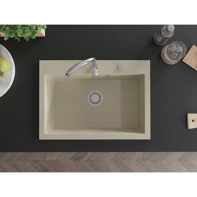 Mexen Elix Granitspüle 1-Becken 700 x 500 mm, beige, Siphon Chrom - 6526701005-69