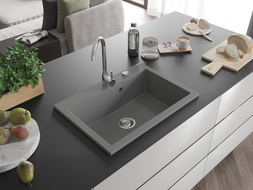 Mexen Elix évier en granit 1 cuve 700 x 500 mm, gris, siphon chromé - 6526701005-71