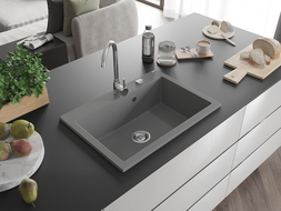 Mexen Elix granieten gootsteen 1-kamer 700 x 500 mm, grijs, chromen sifon - 6526701005-71