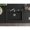 Mexen Elix Granitspüle 1-beckig 700 x 500 mm, schwarz/silber Metallic, Chrom Siphon - 6526701005-73
