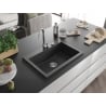 Mexen Elix granite sink 1-bowl 700 x 500 mm, black speckled, chrome siphon - 6526701005-76