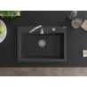 Mexen Elix granite sink 1-bowl 700 x 500 mm, black speckled, chrome siphon - 6526701005-76