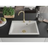 Mexen Elix zlewozmywak granitowy 1-komorowy 700 x 500 mm, biały, syfon złoty - 6526701005-20-G