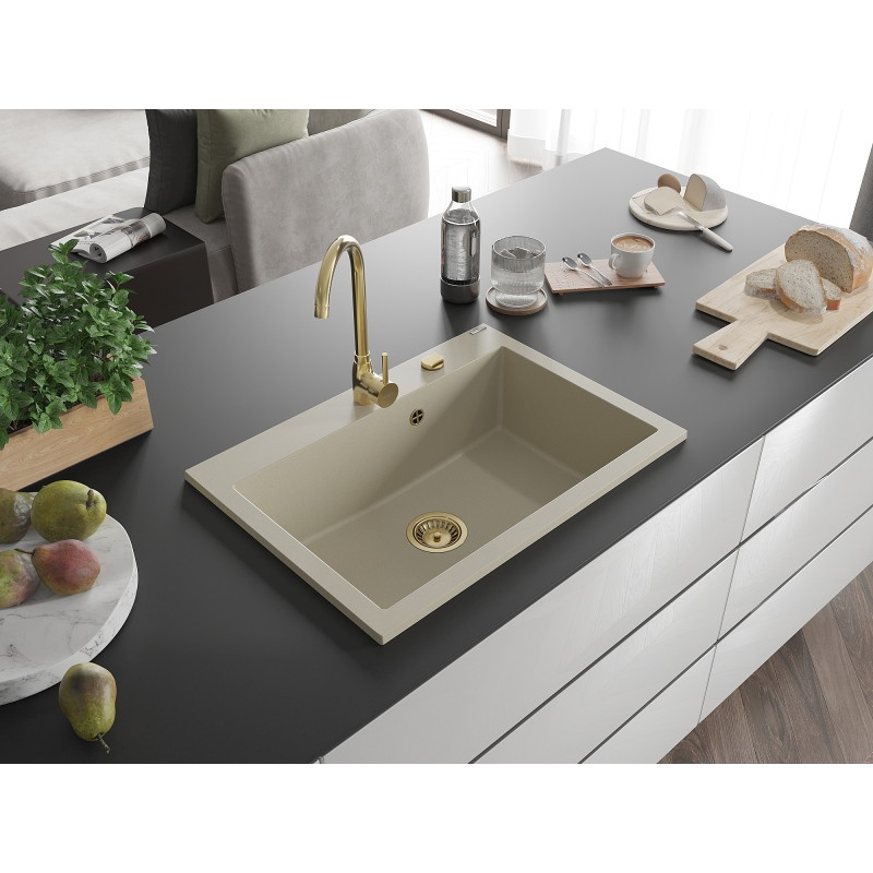 Mexen Elix graniidist köögivalamu 1-kausiga 700 x 500 mm, beež, kuldne sifoon - 6526701005-69-G