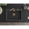 Mexen Elix granite sink 1-bowl 700 x 500 mm, black speckled, gold siphon - 6526701005-76-G