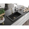 Mexen Elix évier en granit 1 bac 700 x 500 mm, noir, siphon doré - 6526701005-77-G