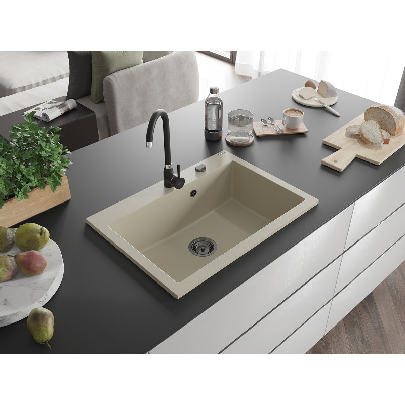 Mexen Elix graniidist 1-kauseline valamu 700 x 500 mm, beež, must sifoon - 6526701005-69-B