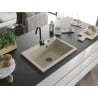 Mexen Elix Granitspüle 1-Beckig 700 x 500 mm, Beige, Schwarzer Siphon - 6526701005-69-B