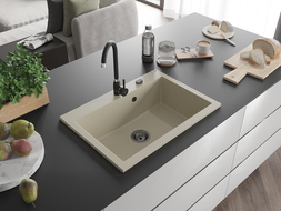 Mexen Elix évier en granit 1 bac 700 x 500 mm, beige, siphon noir - 6526701005-69-B