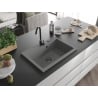 Mexen Elix Granitspüle 1-beckig 700 x 500 mm, Grau, Schwarzer Siphon - 6526701005-71-B