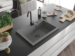Mexen Elix granite sink 1-bowl 700 x 500 mm, gray, black siphon - 6526701005-71-B