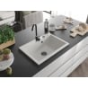 Mexen Elix granite sink 1-bowl 700 x 500 mm, white, black siphon - 6526701005-20-B