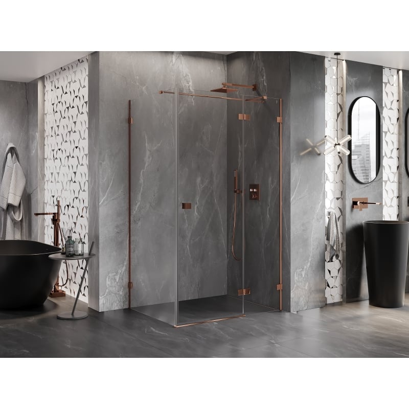 Mexen Lunar T dušinurk, parempoolne, 125 x 80 cm, läbipaistev, roosa kuld - 834T-125-080-60-00-P