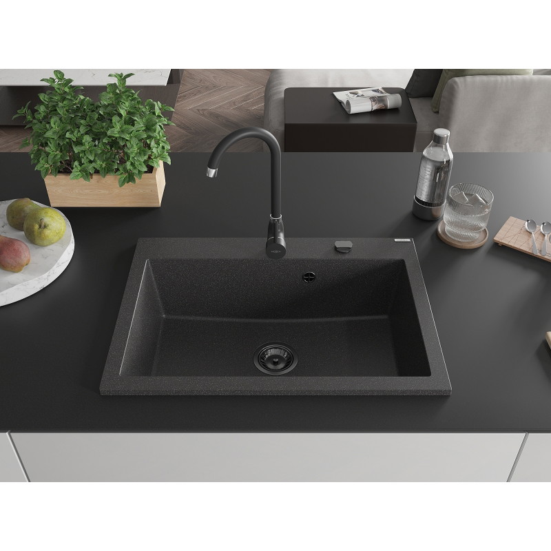 Mexen Elix 1-kambriline graniitvalamu 700 x 500 mm, must tähniline, must sifoon - 6526701005-76-B