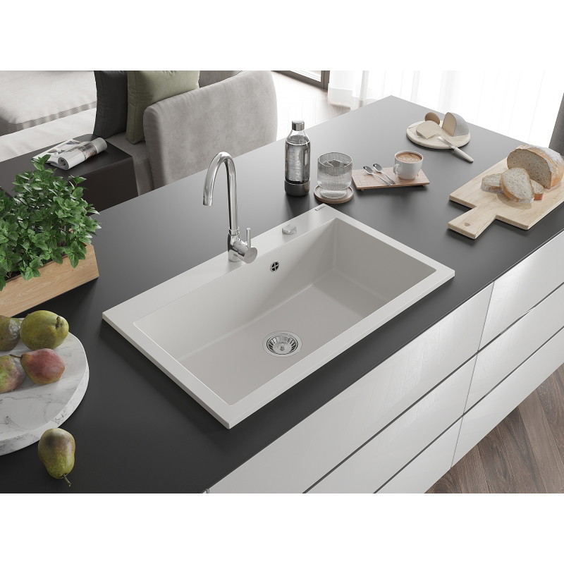 Mexen Elix graniidist 1-kauseline valamu 800 x 500 mm, valge, kroom sifoon - 6527801005-20