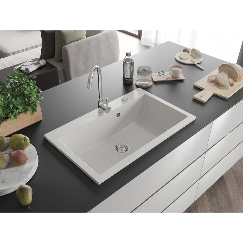 Mexen Elix granite sink 1-bowl 800 x 500 mm, white, chrome siphon - 6527801005-20