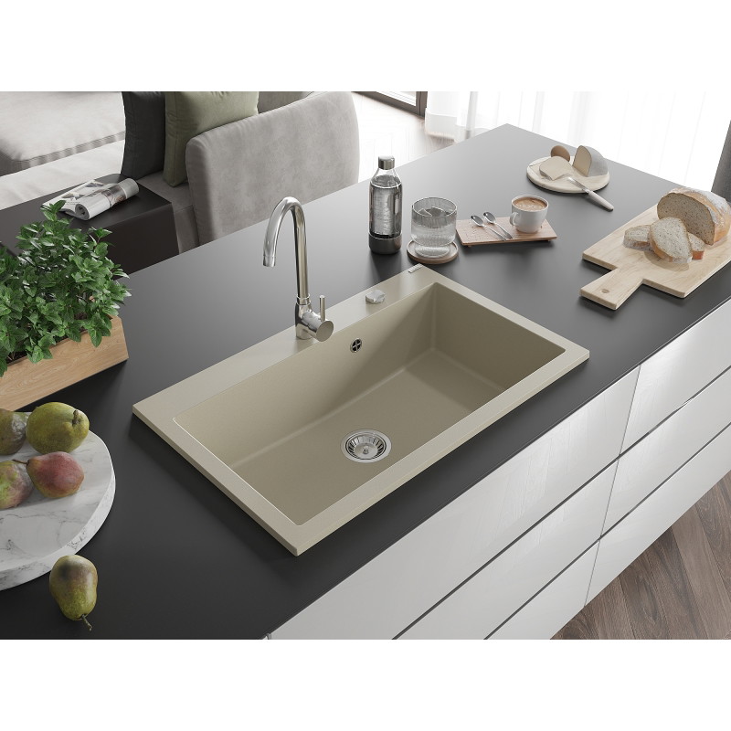 Mexen Elix granitni sudoper s jednom komorom 800 x 500 mm, bež, kromirani sifon - 6527801005-69