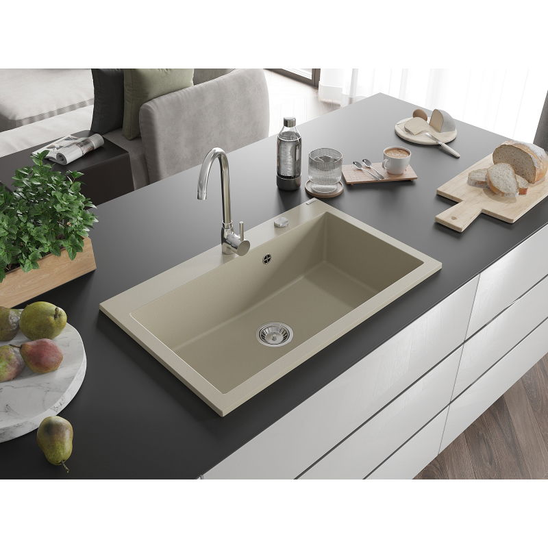 Mexen Elix lavello in granito 1-vasca 800 x 500 mm, beige, sifone cromato - 6527801005-69