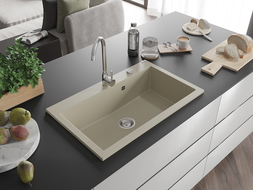 Mexen Elix Granitspüle 1-beckig 800 x 500 mm, beige, Siphon chrom - 6527801005-69