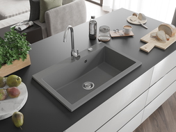 Mexen Elix granieten spoelbak 1-kamer 800 x 500 mm, grijs, sifon chroom - 6527801005-71