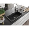 Mexen Elix Granitspüle 1-komorig 800 x 500 mm, schwarz/silbermetallic, Siphon Chrom - 6527801005-73