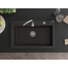 Mexen Elix fregadero de granito de 1 tazón de 800 x 500 mm, negro/dorado metálico, sifón cromado - 6527801005-75