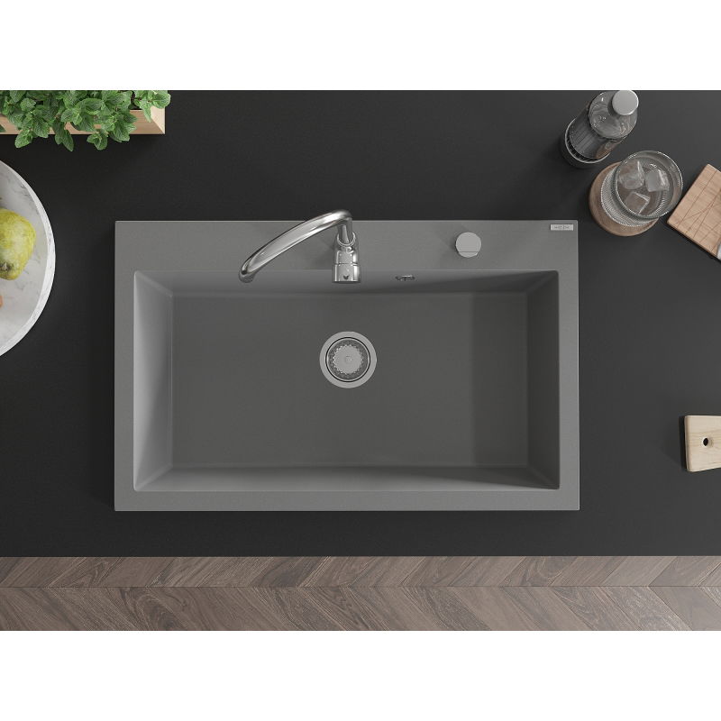 Mexen Elix granitdiskho med en kammare 800 x 500 mm, grå, krom sifon - 6527801005-71