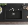 Mexen Elix fregadero de granito de 1 cubeta 800 x 500 mm, negro, sifón cromado - 6527801005-77