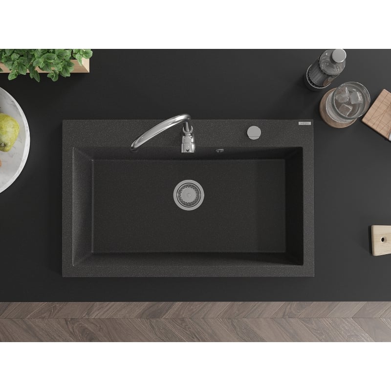 Mexen Elix 1-Bowl Granite Sink 800 x 500 mm, Black Speckled, Chrome Siphon - 6527801005-76