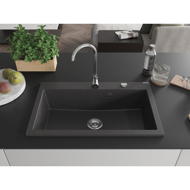 Mexen Elix graniidist köögivalamu, 1-kauseline, 800 x 500 mm, must täpiline, kroom si sifoon - 6527801005-76