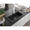 Mexen Elix évier en granit 1 bac 800 x 500 mm, noir, siphon chromé - 6527801005-77
